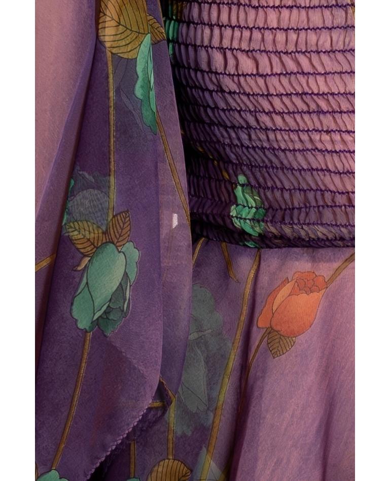 1970S Robe en mousseline de polyester à fleurs violettes en vente 4