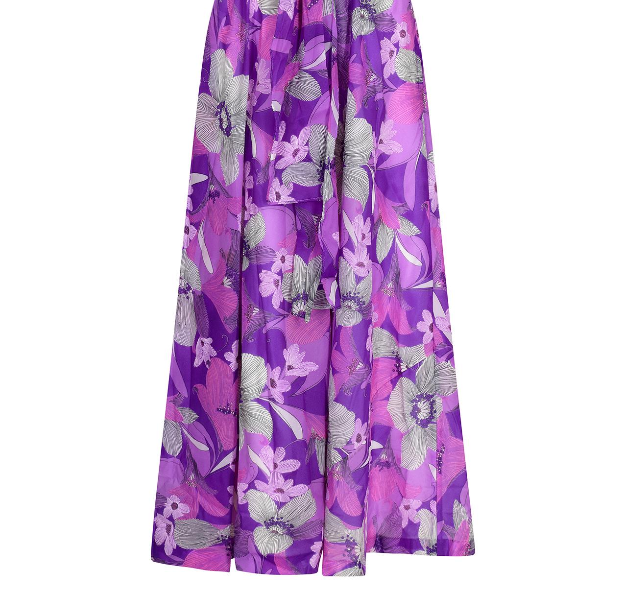 1970er Jahre Lila Floral Rock Maxi Set im Angebot 1
