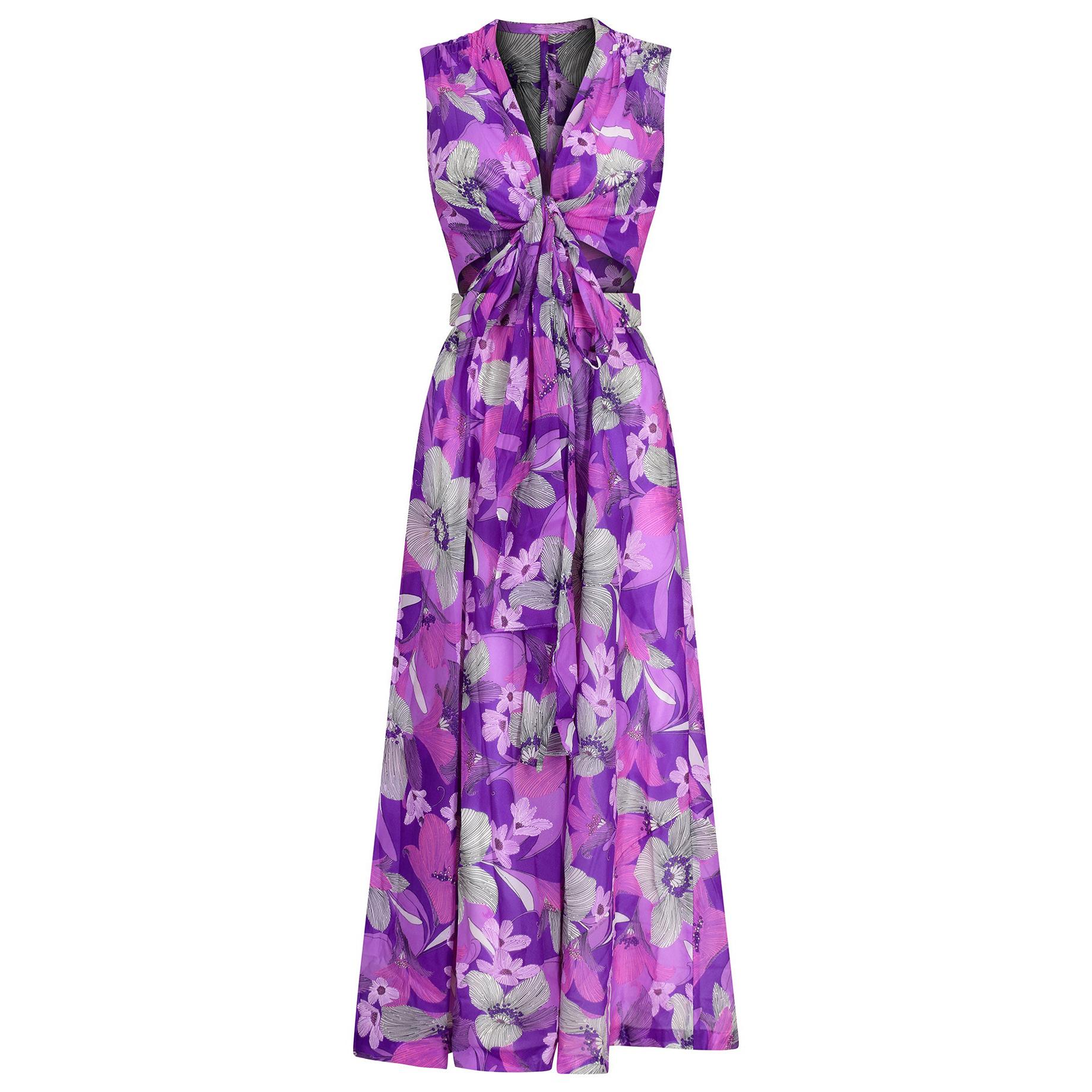 1970er Jahre Lila Floral Rock Maxi Set im Angebot