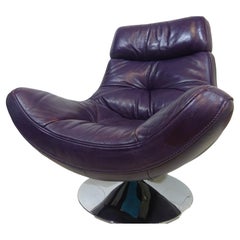 1970's Purple Full Grain Leather Swivel Chair