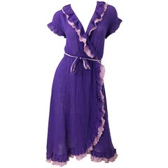 1970s Purple Lavender Lightweight Cotton Voile Retro 70s Wrap Dress