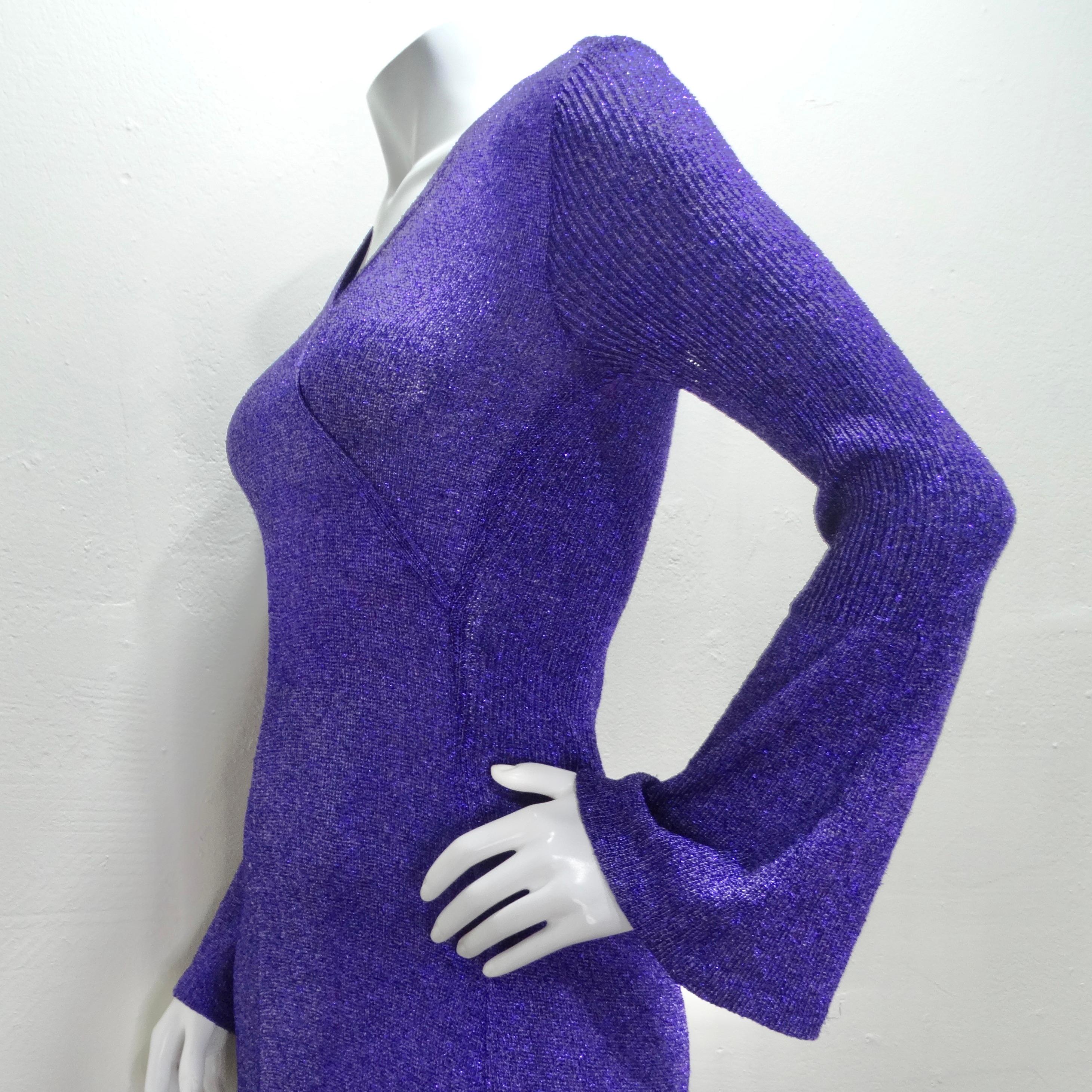 1970s Purple Metallic Knit Maxi Dress 6