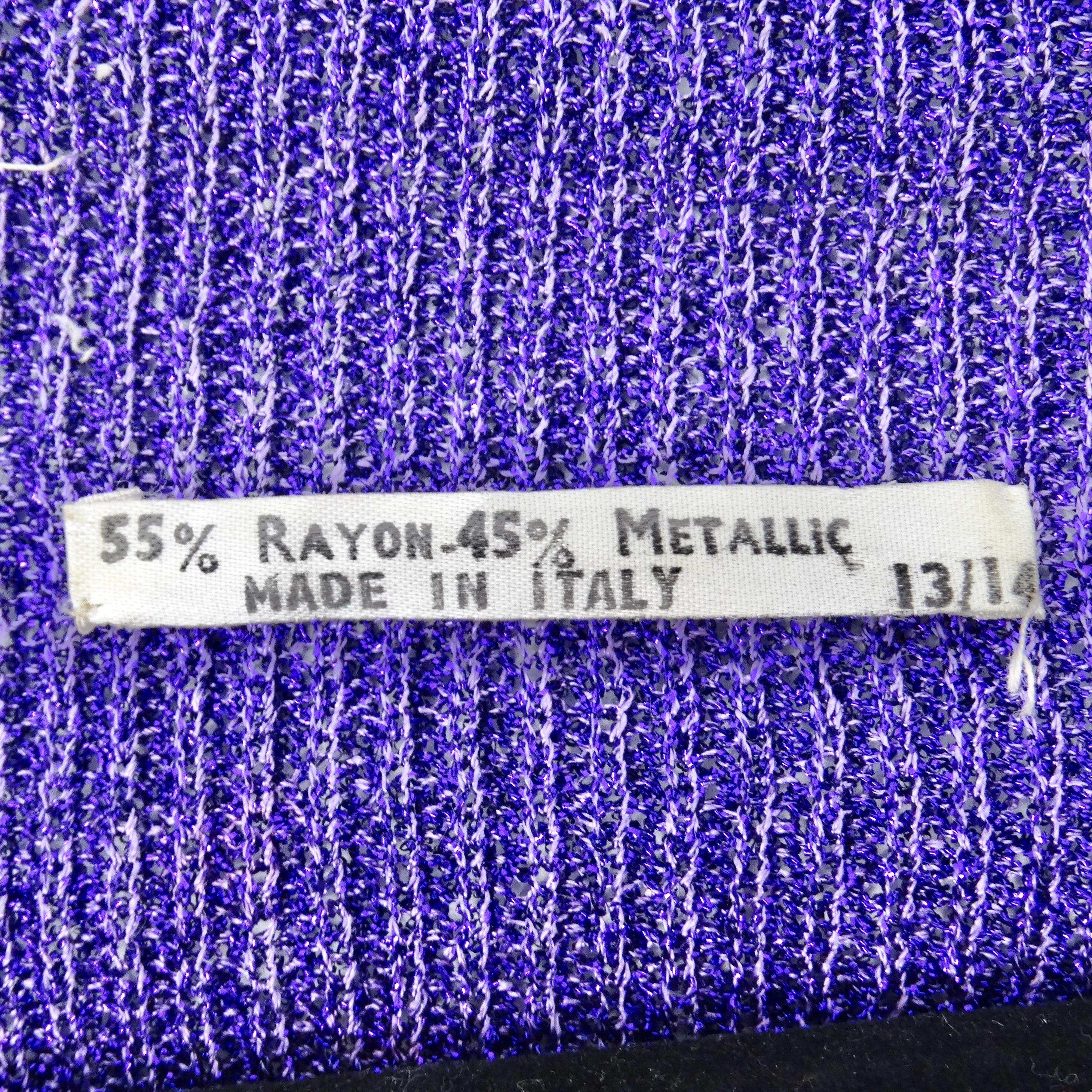 1970s Purple Metallic Knit Maxi Dress 7