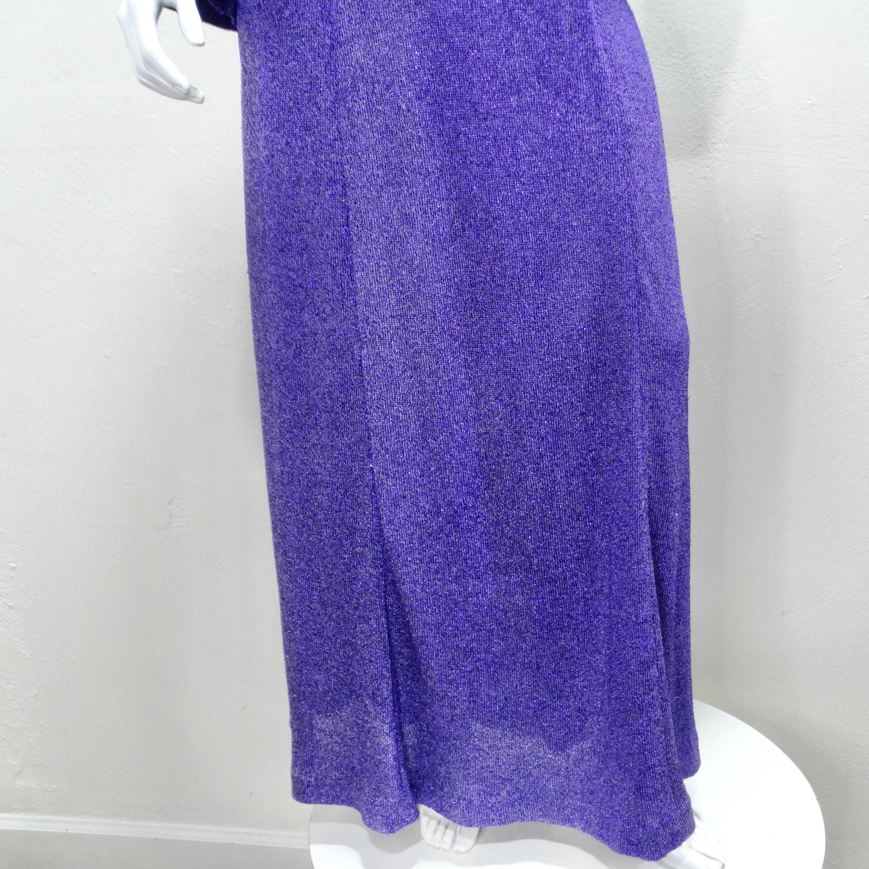 1970s Purple Metallic Knit Maxi Dress In Excellent Condition In Scottsdale, AZ