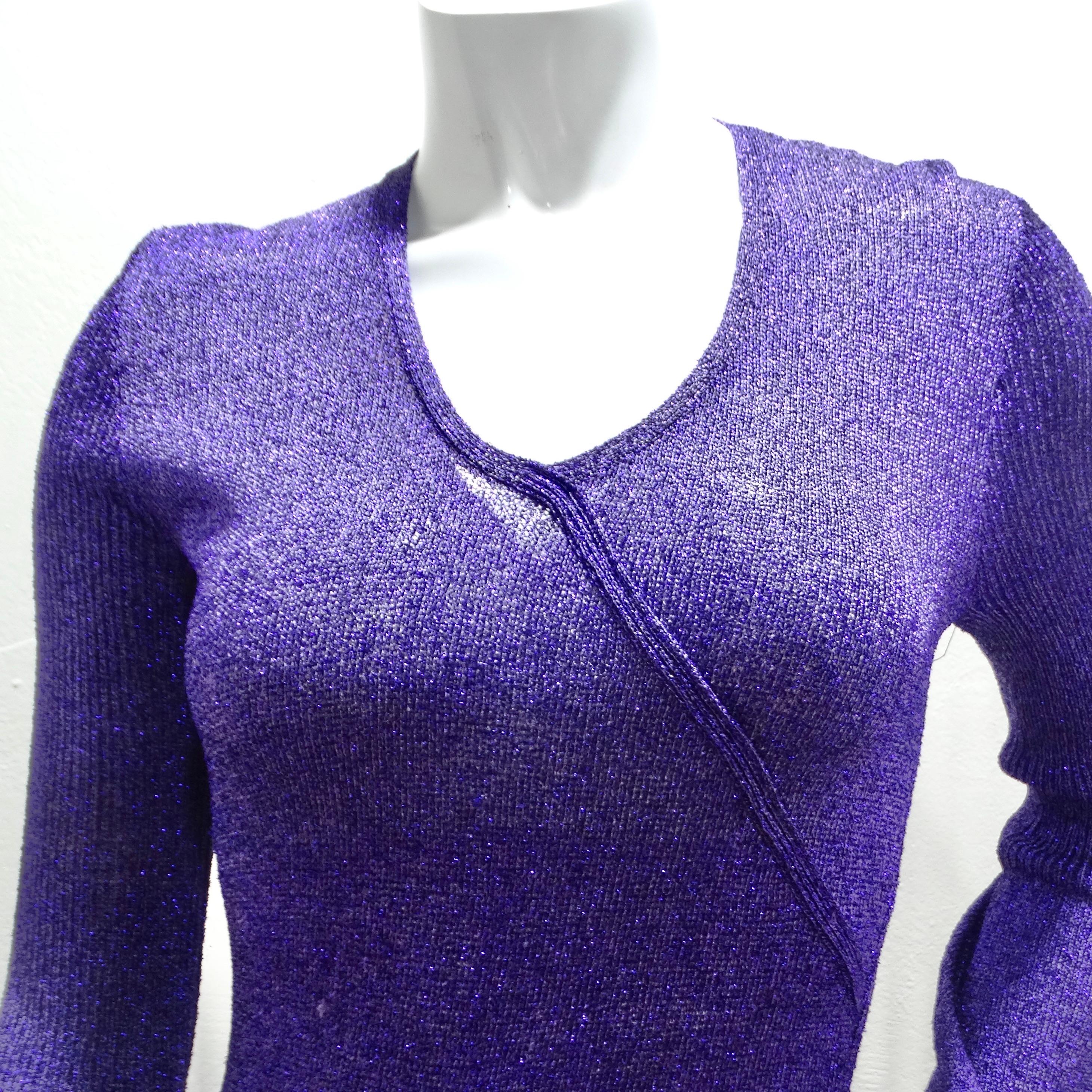 Women's or Men's 1970s Purple Metallic Knit Maxi Dress