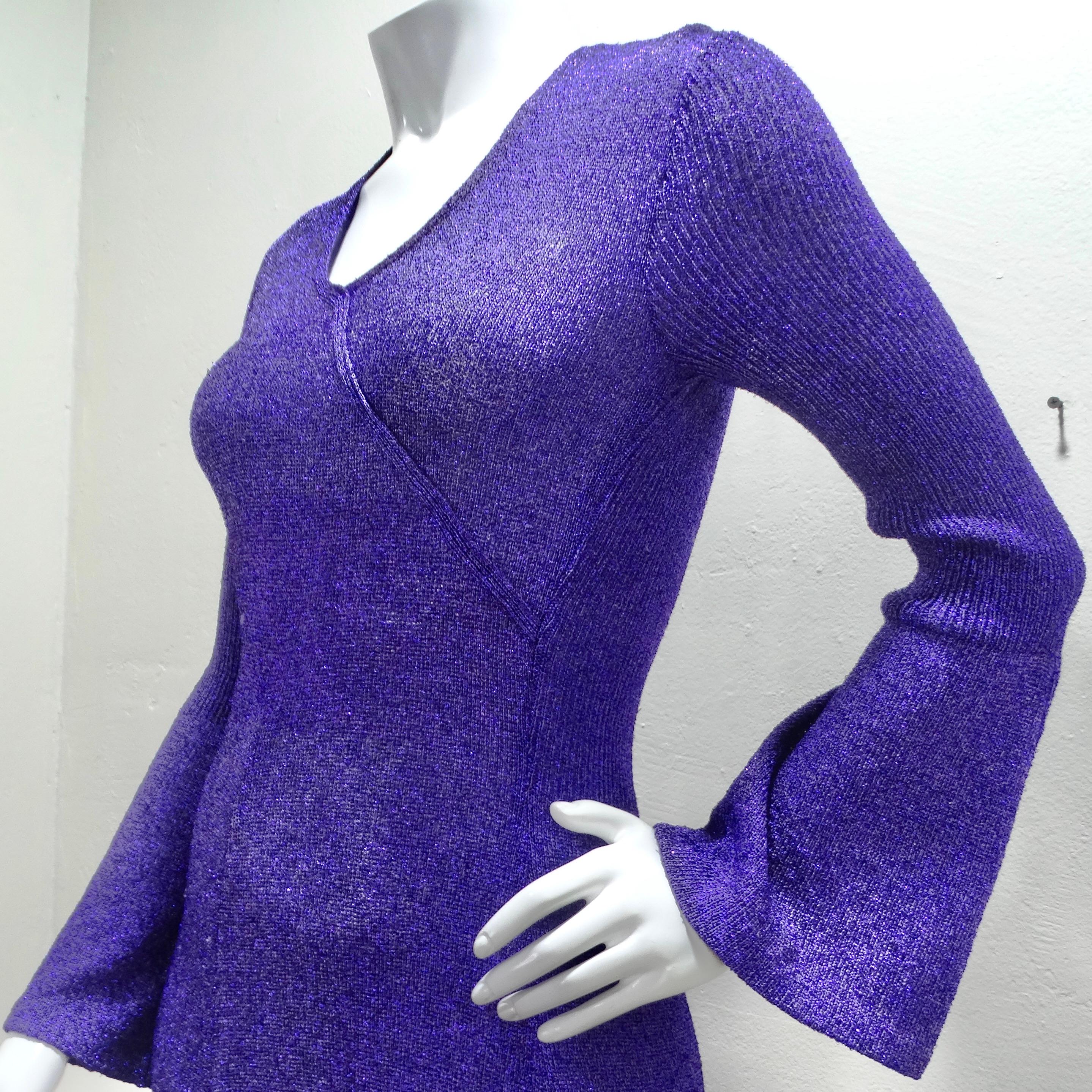 1970s Purple Metallic Knit Maxi Dress 1