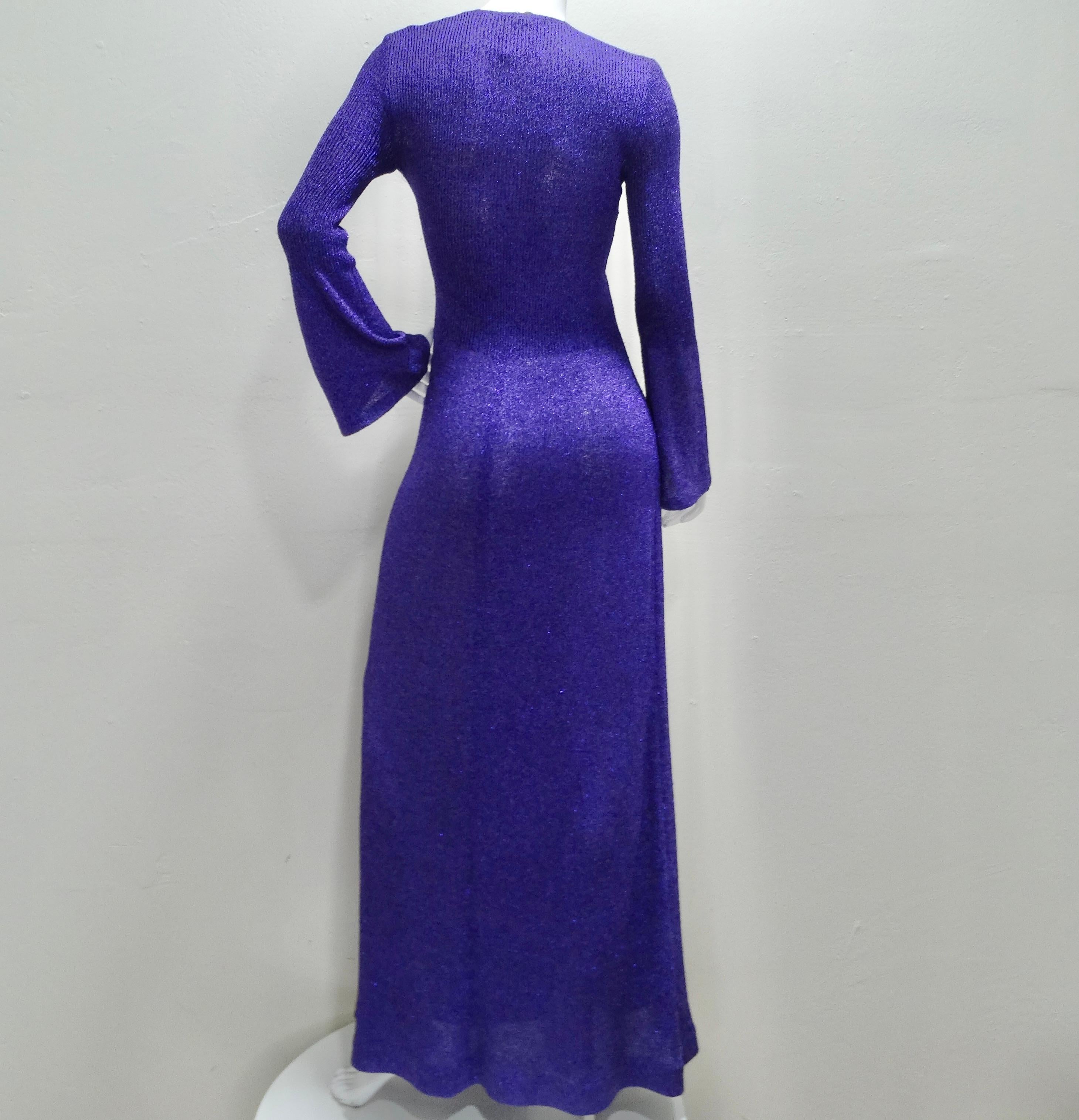 1970s Purple Metallic Knit Maxi Dress 4
