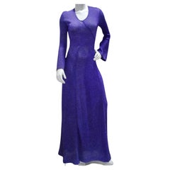 1970s Purple Metallic Knit Maxi Dress