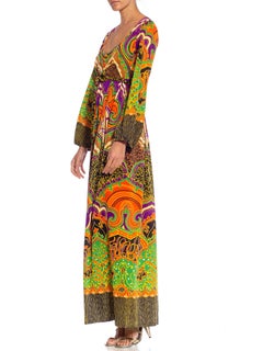 1970S Purple Multicolored Polyester Boho Dress