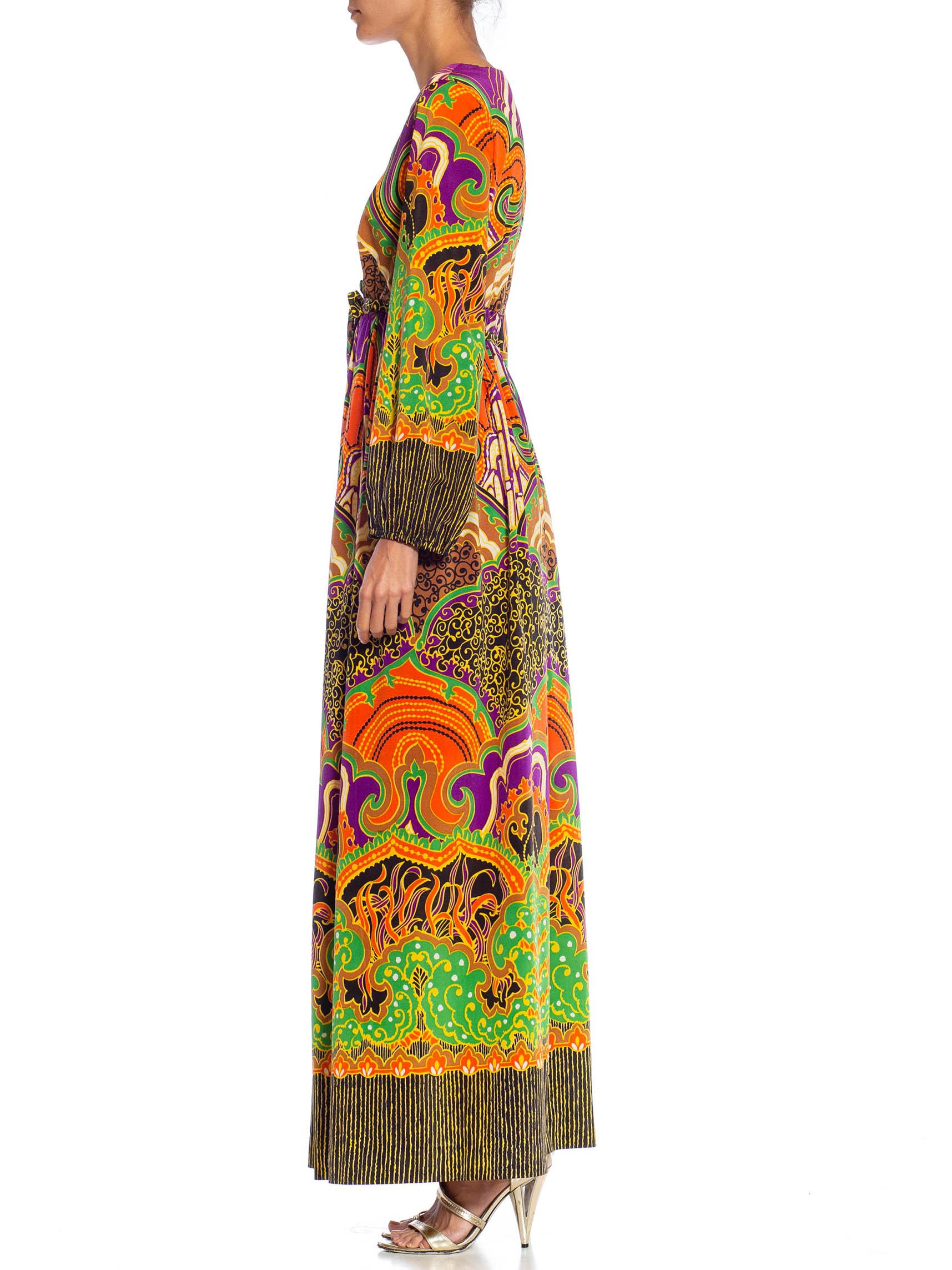 1970S Purple Multicolored Polyester Boho Dress In Excellent Condition For Sale In New York, NY