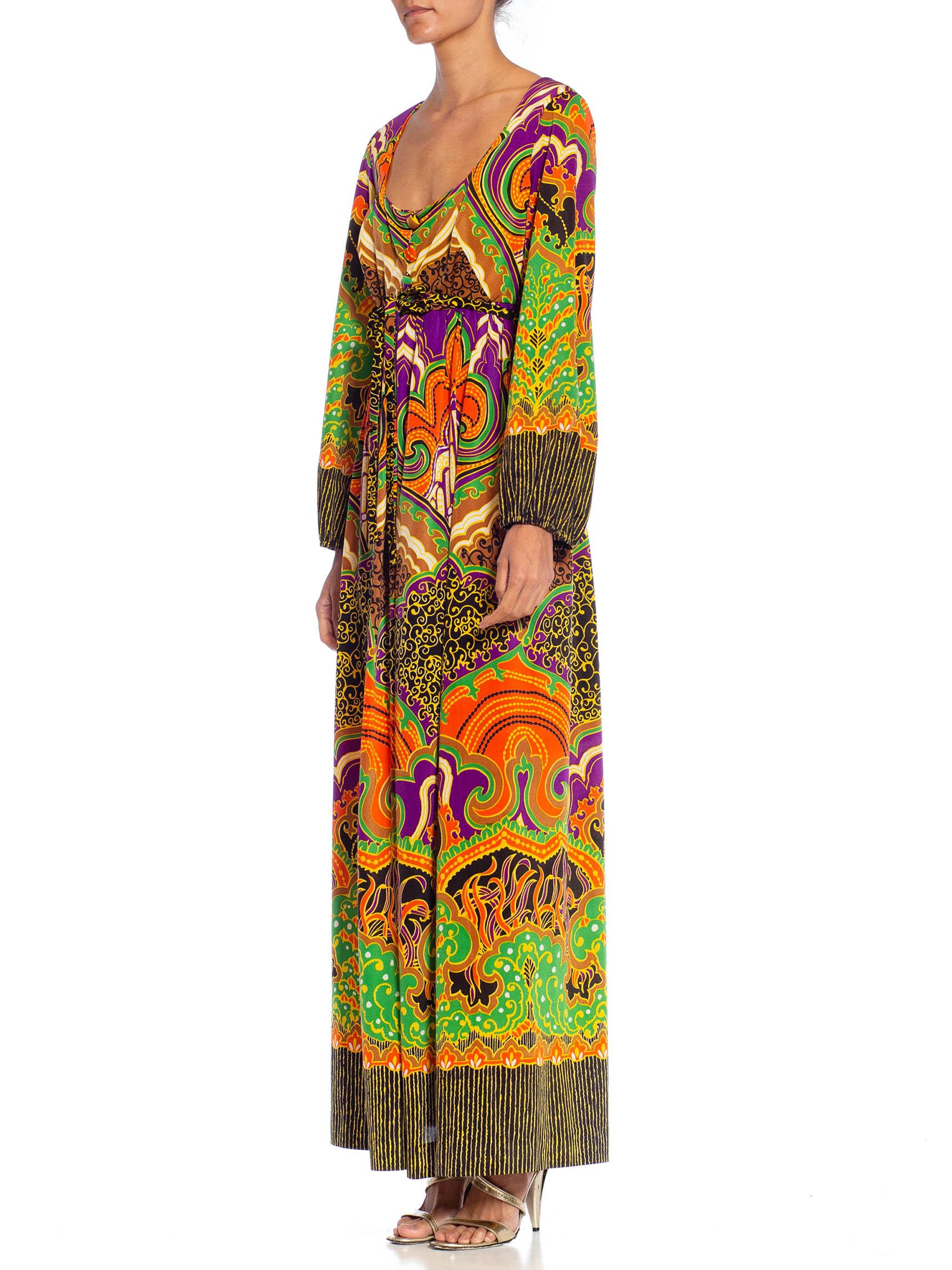 1970S Purple Multicolored Polyester Boho Dress For Sale 1