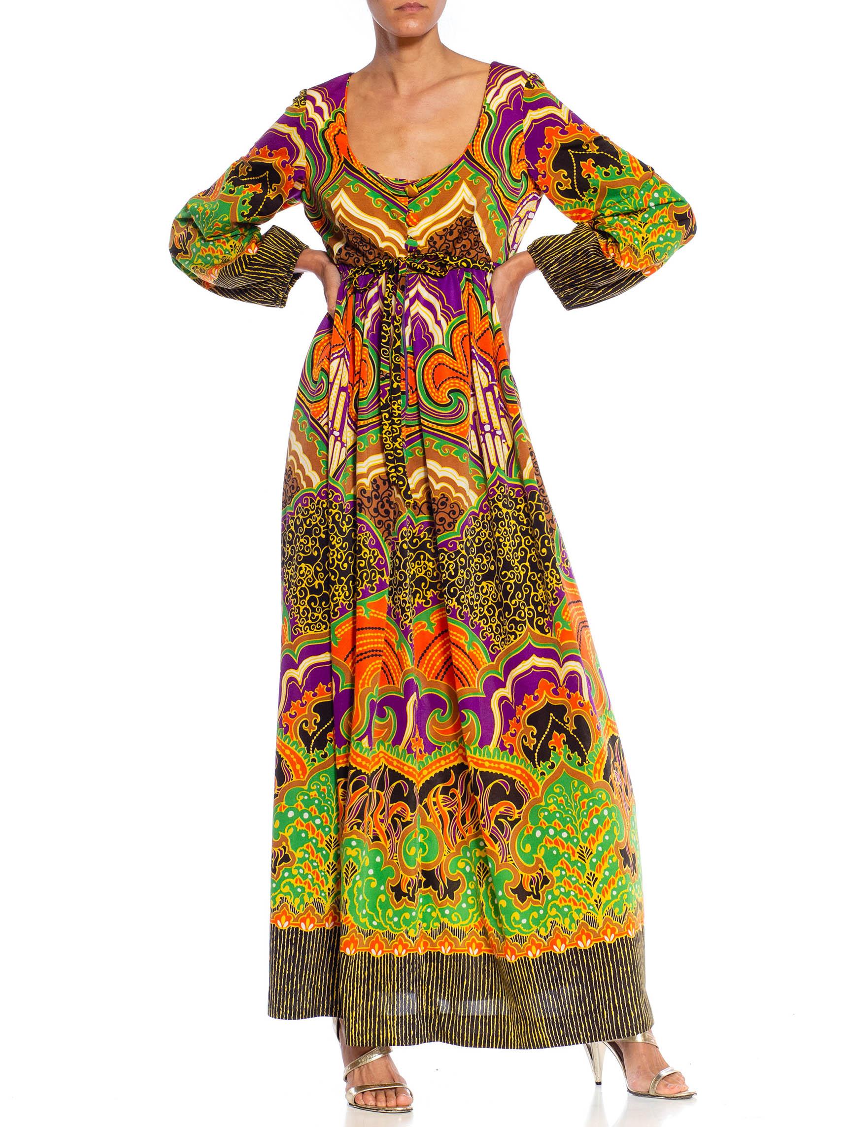 1970S Purple Multicolored Polyester Boho Dress For Sale 2