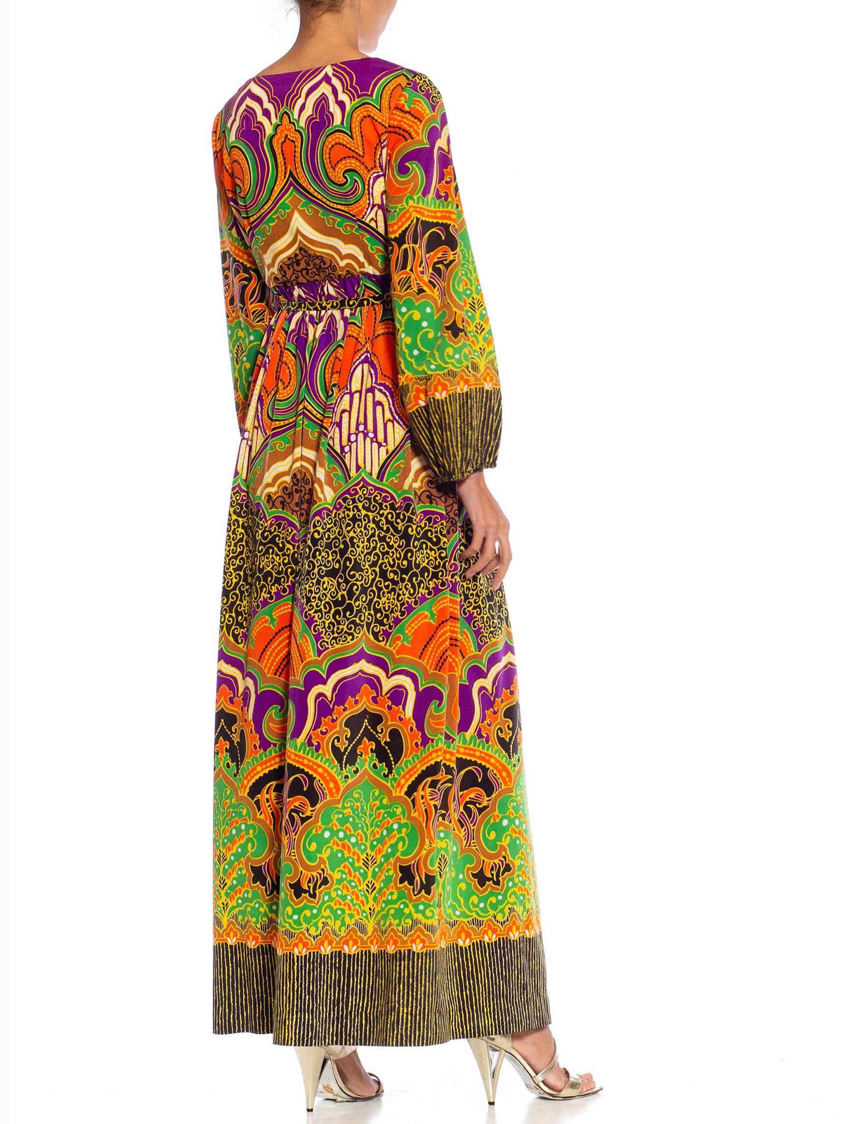 1970S Purple Multicolored Polyester Boho Dress For Sale 3