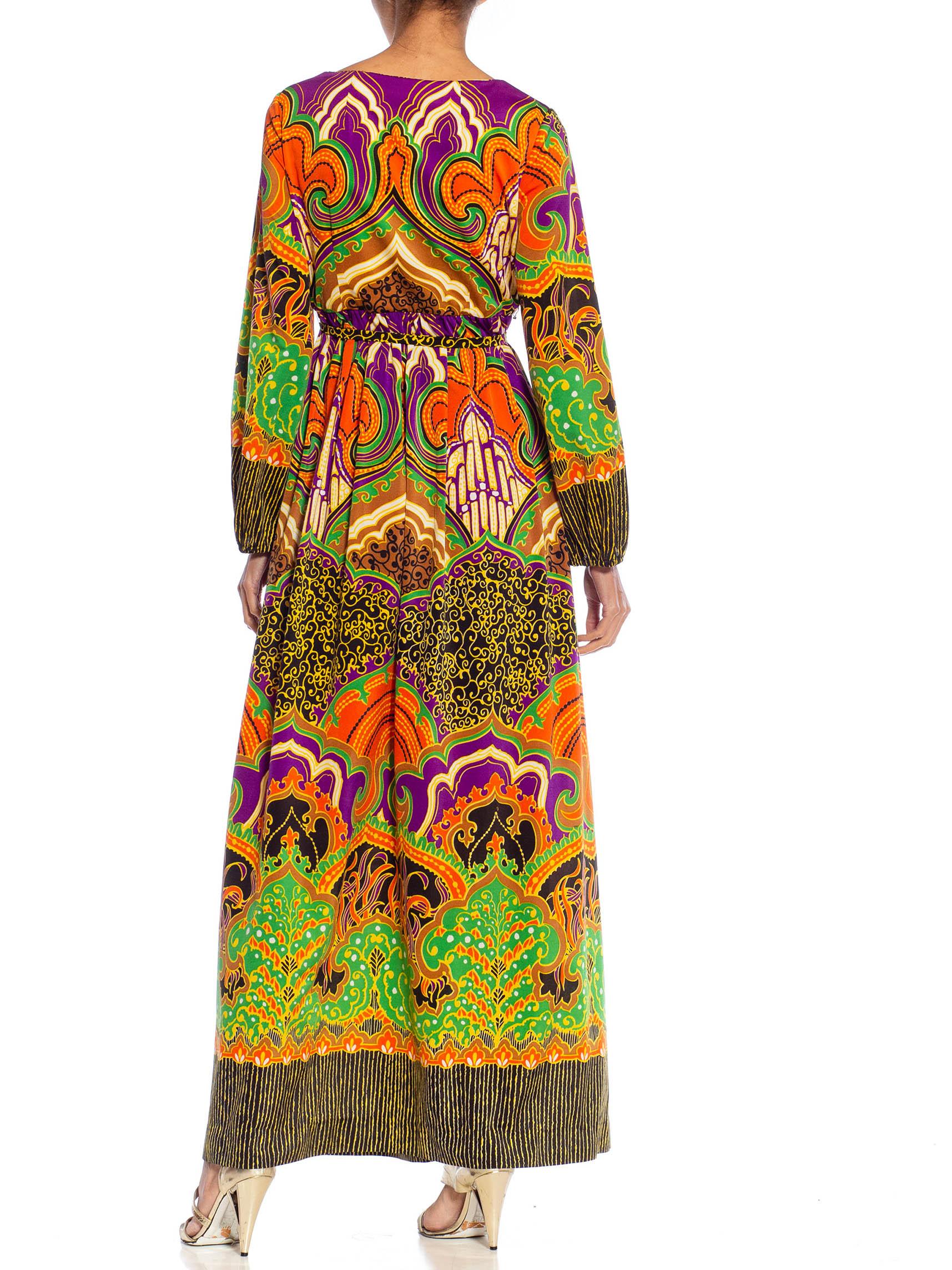1970S Purple Multicolored Polyester Boho Dress For Sale 4