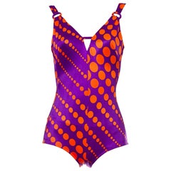 1970S Purple & Orange Poly/Lycra One-Piece Swimsuit