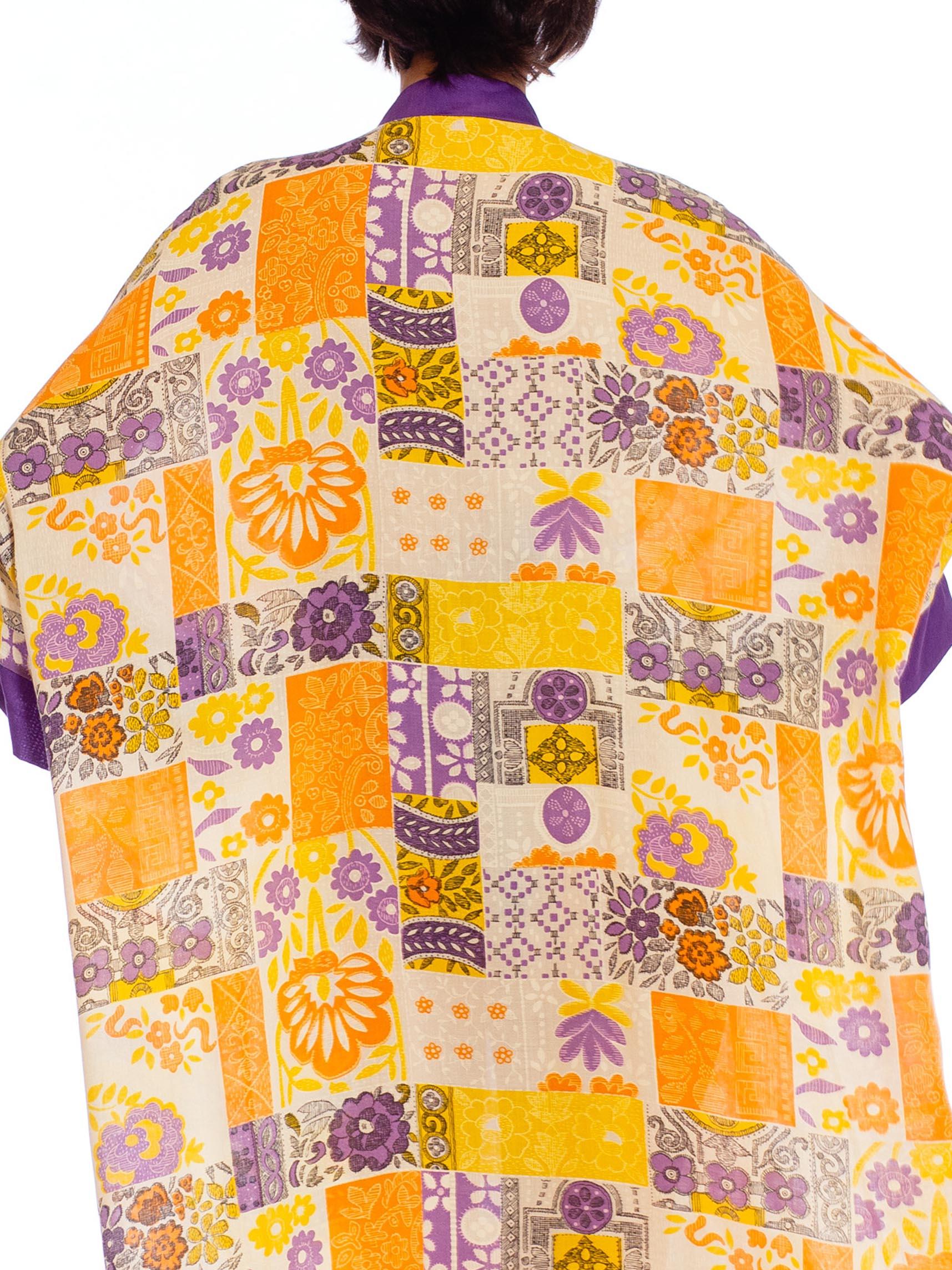 1970S Purple & Orange Polyester Patchwork Tile Print Kaftan Dress For Sale 5