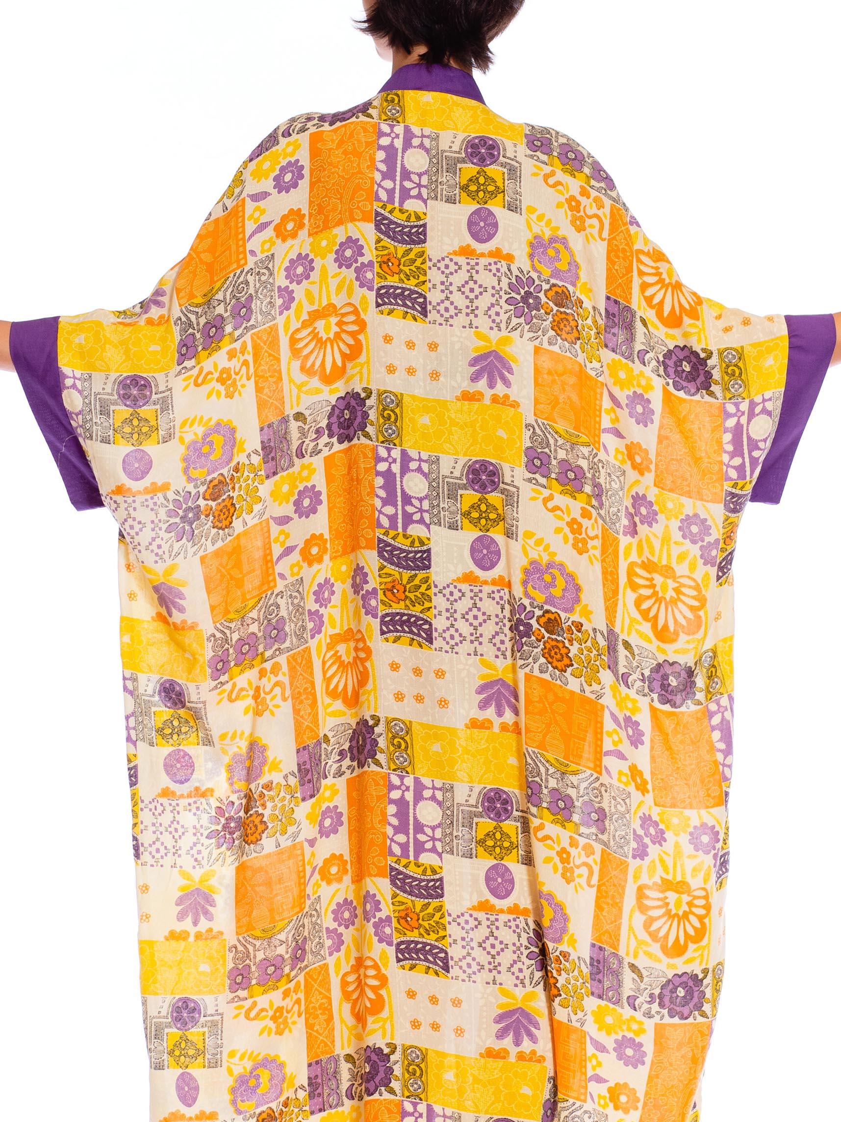 1970S Purple & Orange Polyester Patchwork Tile Print Kaftan Dress For Sale 2
