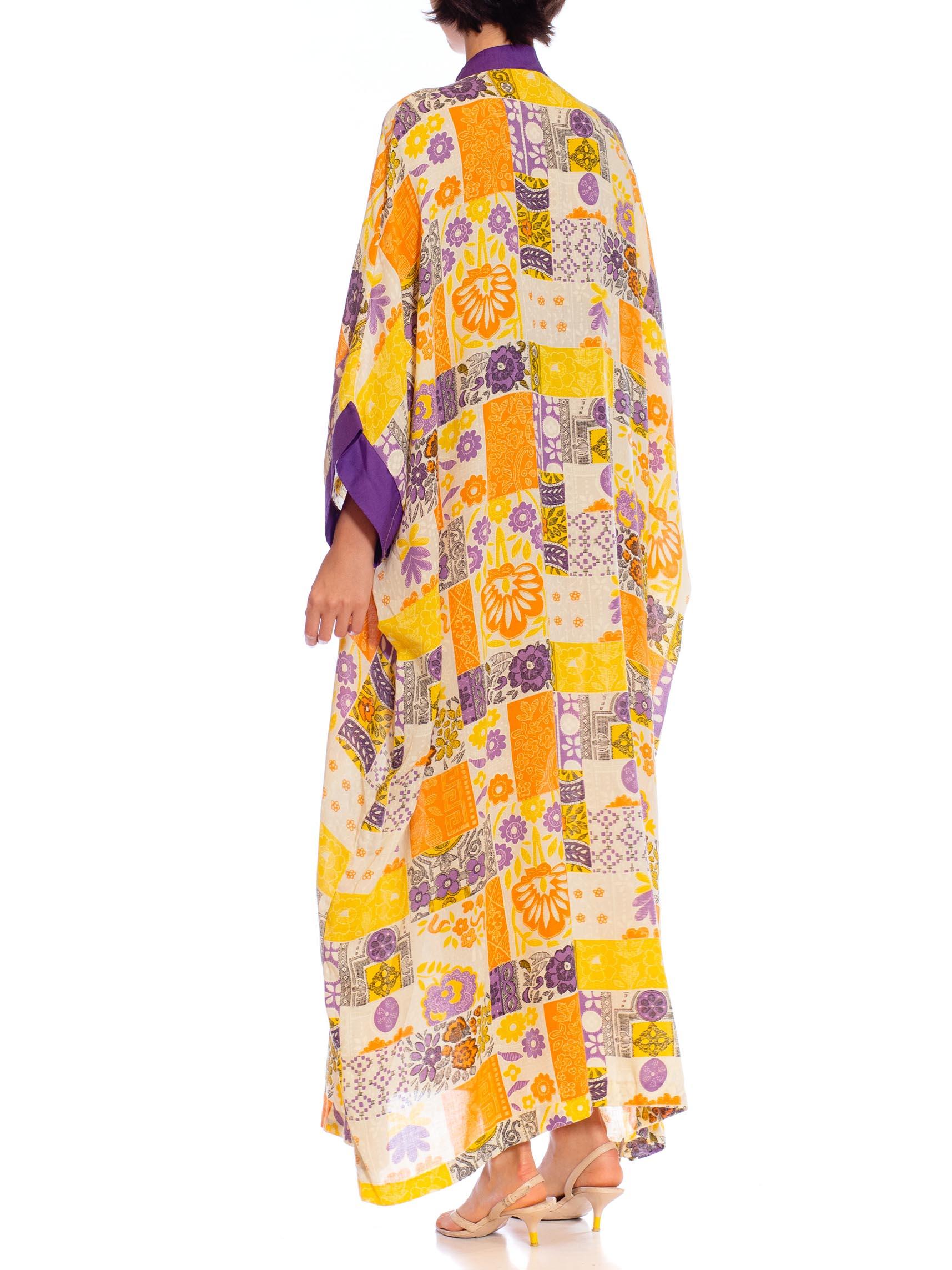 1970S Purple & Orange Polyester Patchwork Tile Print Kaftan Dress For Sale 4