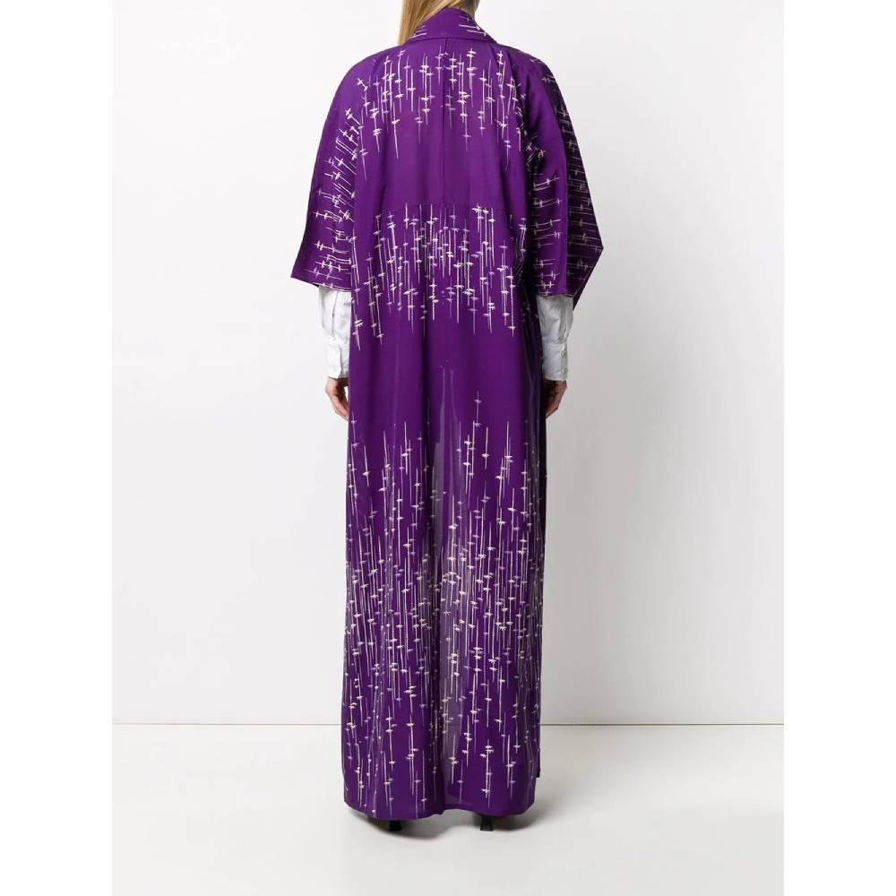 1970s Purple Printed Long Kimono In New Condition In Lugo (RA), IT