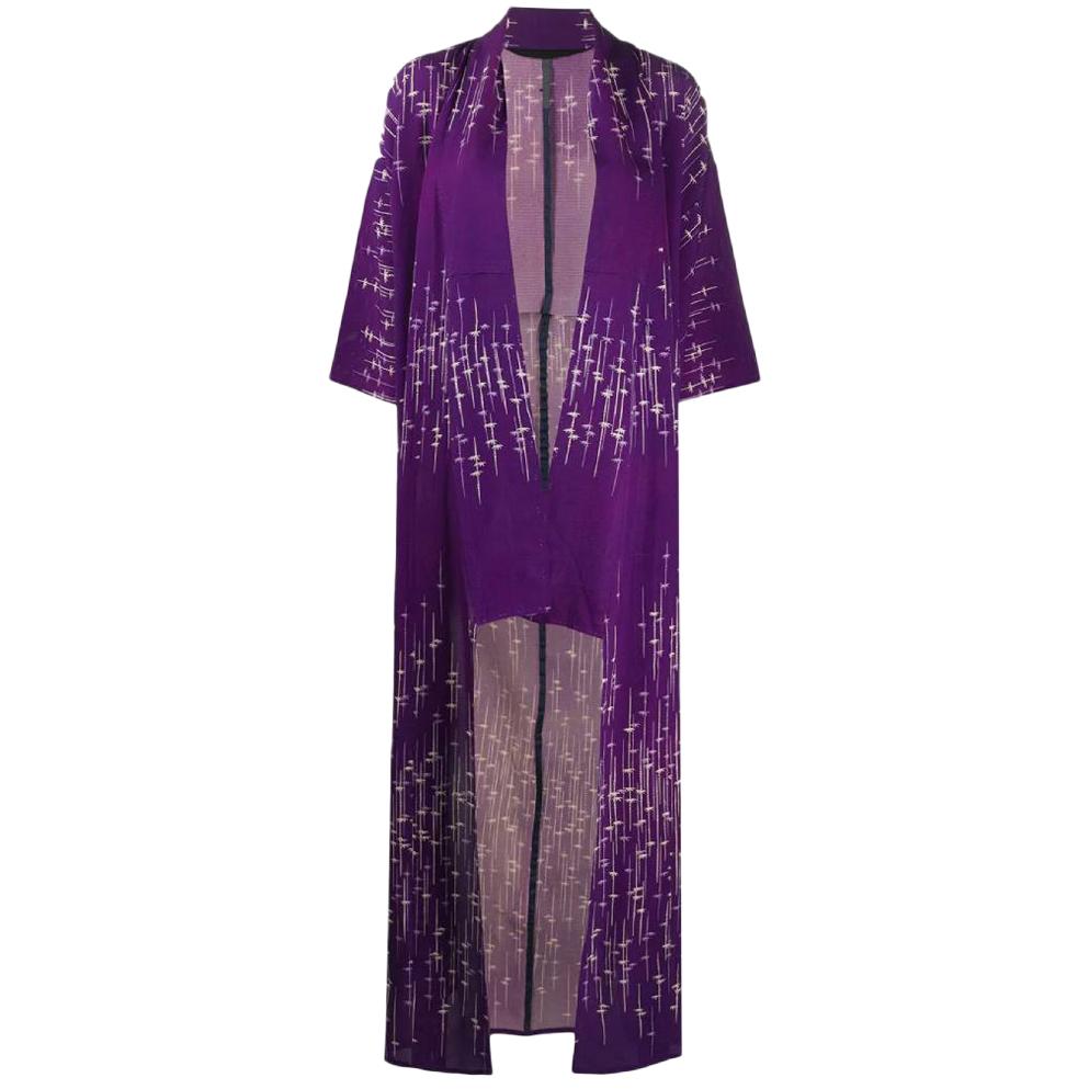 1970s Purple Printed Long Kimono