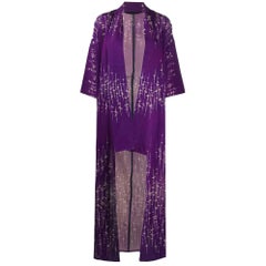 1970s Purple Printed Long Kimono