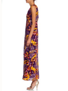 1970S Purple, Red & Gold Lurex Sleeveless Gown