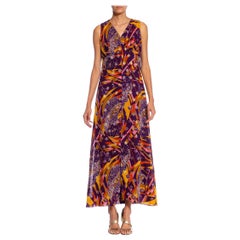 1970S Purple, Red 
Gold Lurex Sleeveless Gown