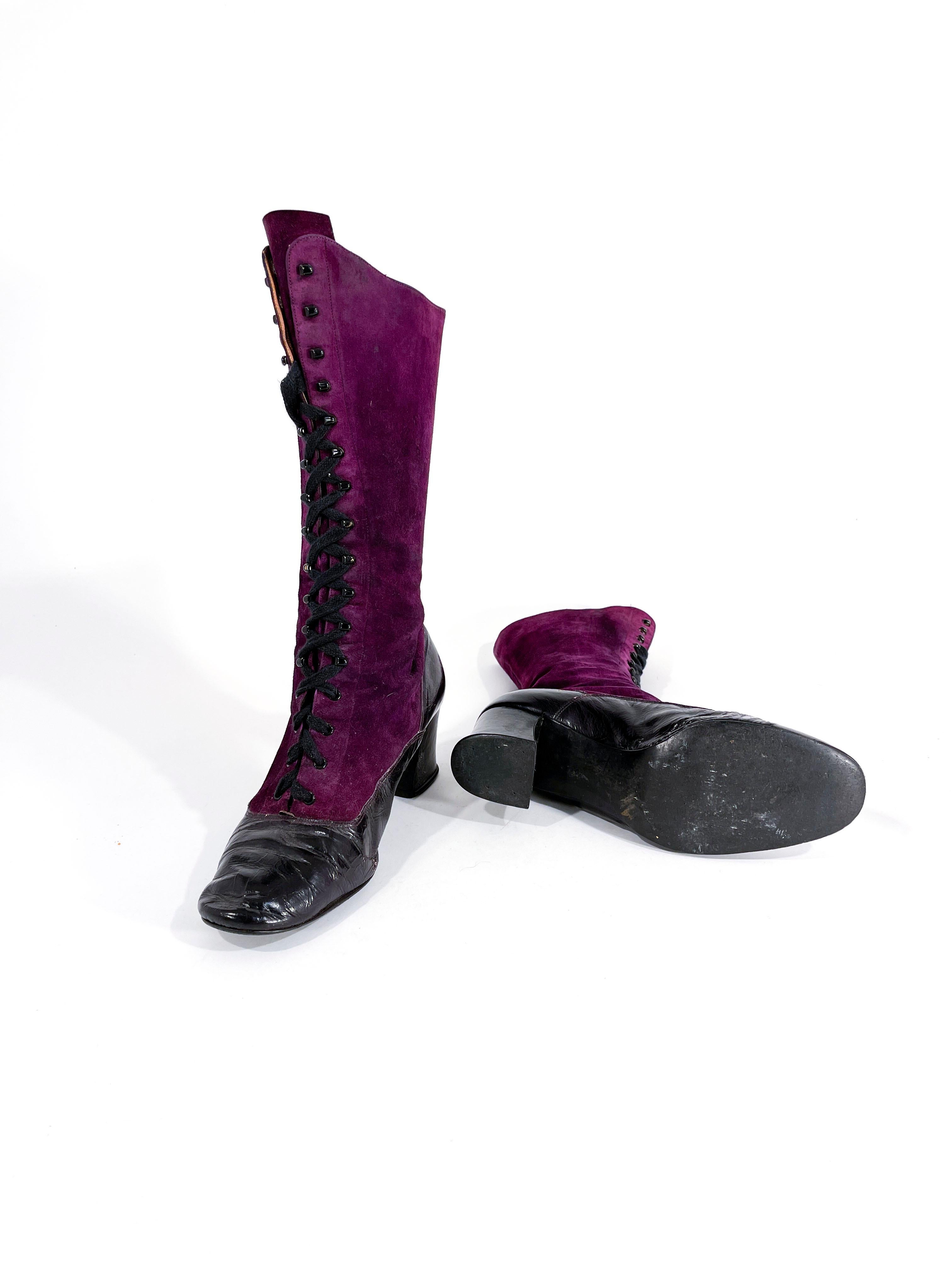 Women's 1970s Purple Suede and Black Boots For Sale