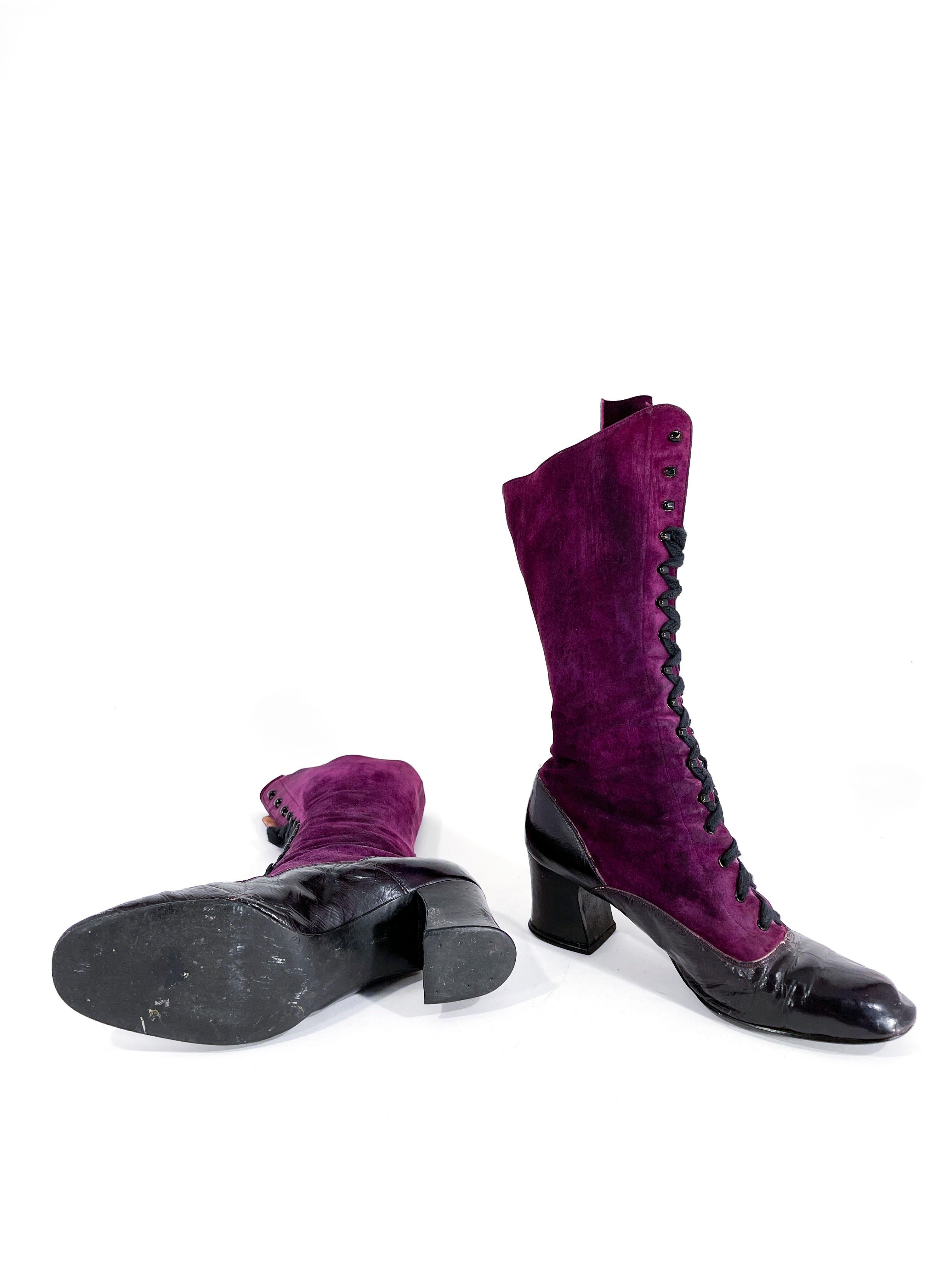 1970s Purple Suede and Black Boots For Sale 1