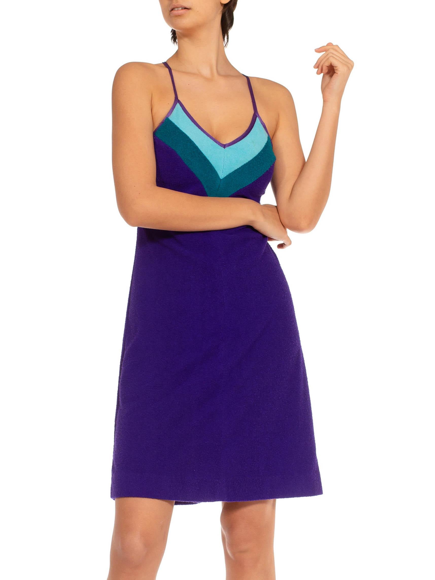 1970S Purple & Teal Terry  Cloth Dress For Sale 1
