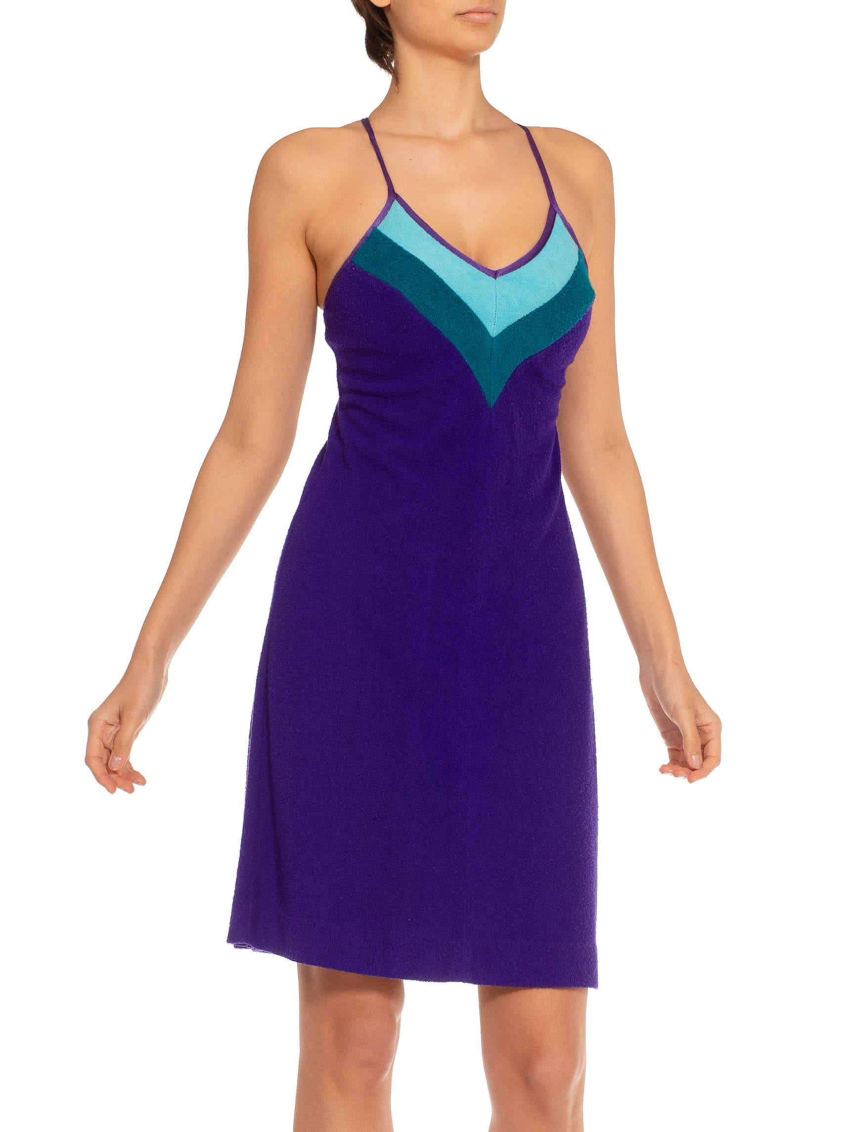 1970S Purple & Teal Terry  Cloth Dress For Sale 2