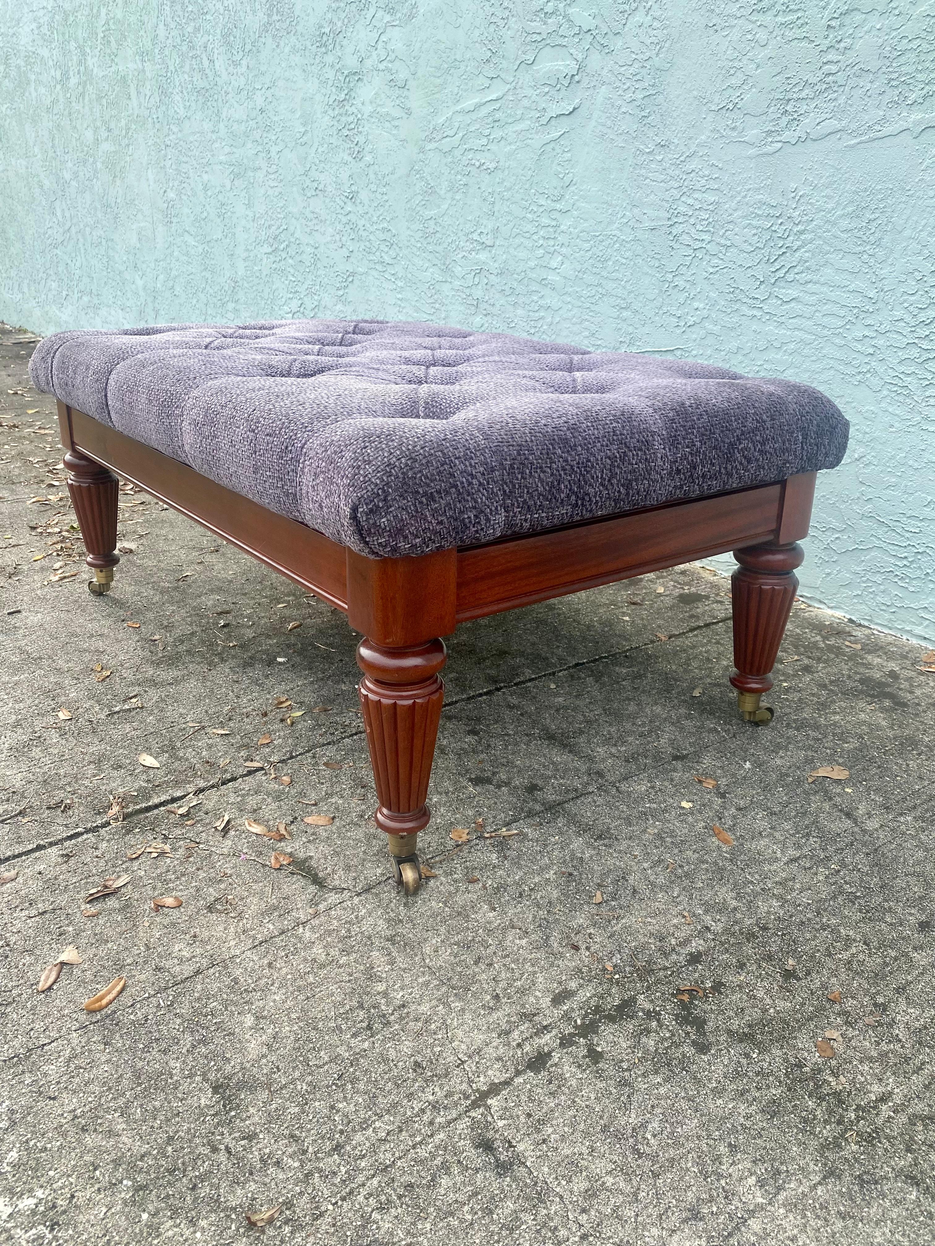 Mid-Century Modern 1970s Purple Tweed Tufted Bench Coffee Table Ottoman  For Sale