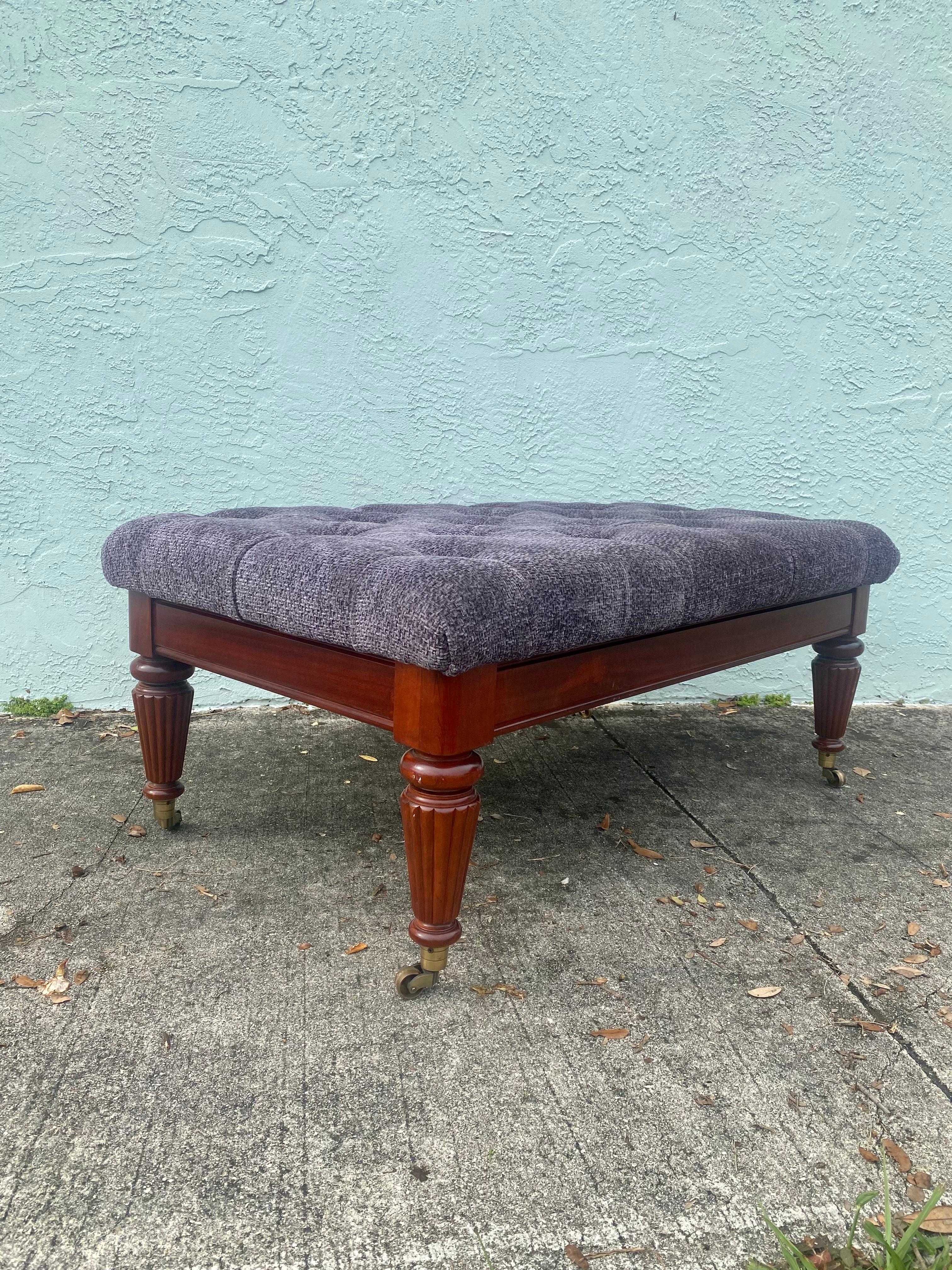 English 1970s Purple Tweed Tufted Bench Coffee Table Ottoman  For Sale