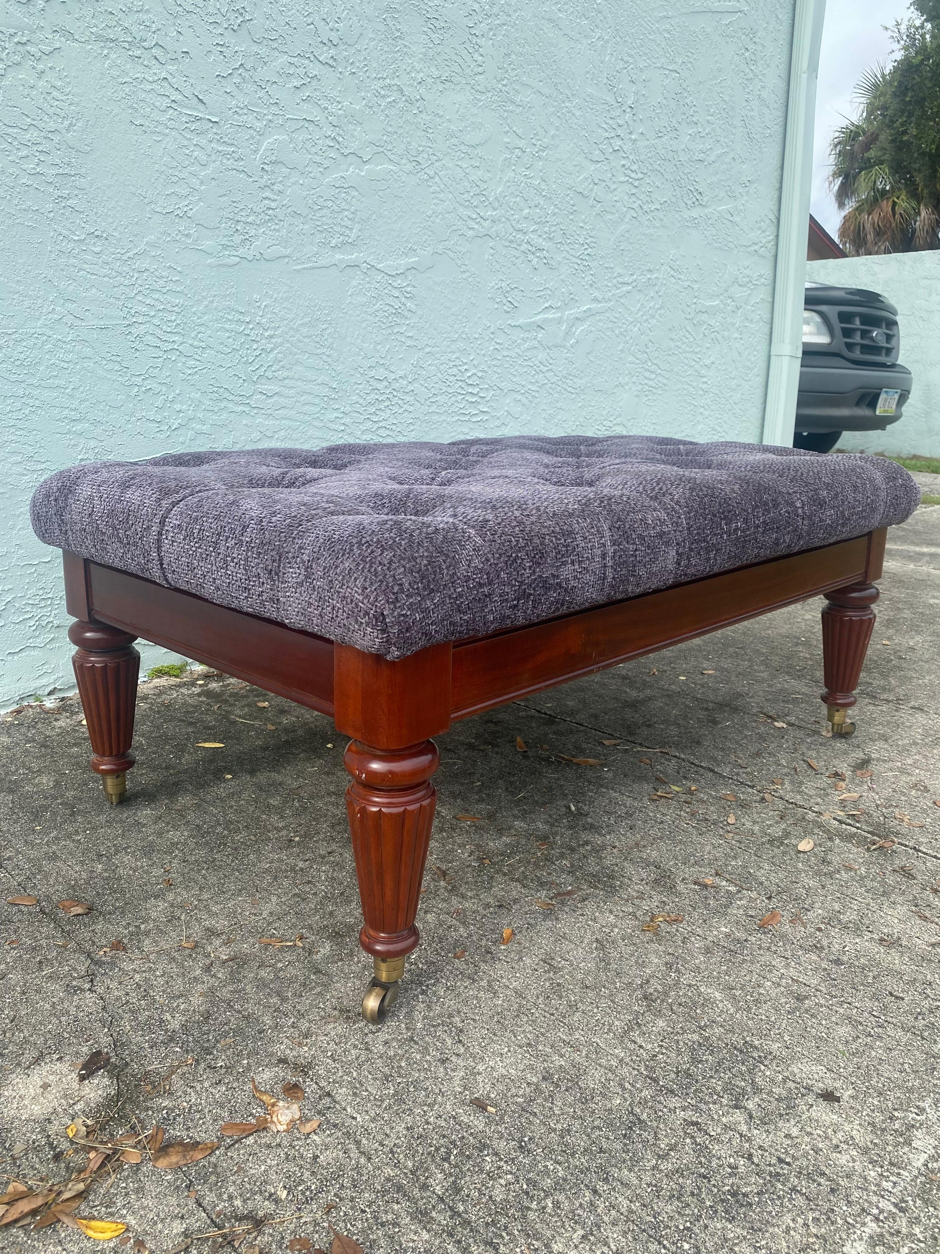 1970s Purple Tweed Tufted Bench Coffee Table Ottoman  In Good Condition For Sale In Fort Lauderdale, FL