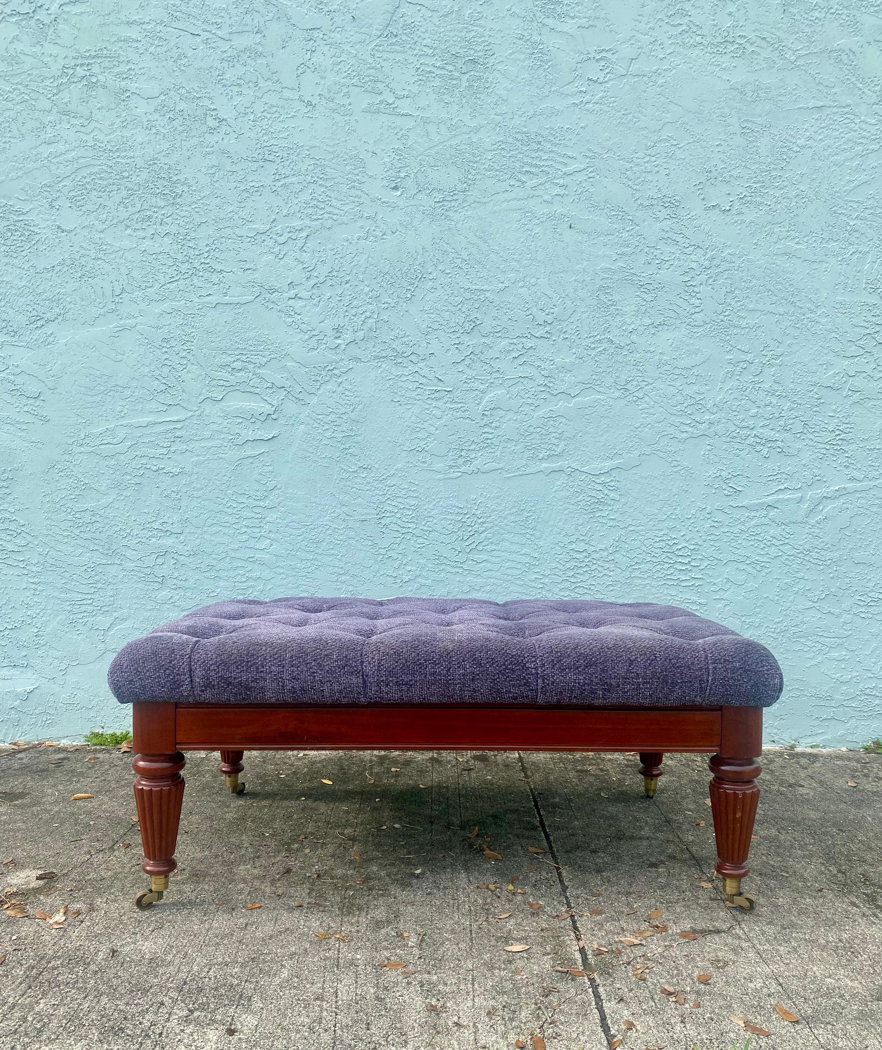 1970s Purple Tweed Tufted Bench Coffee Table Ottoman  For Sale 1