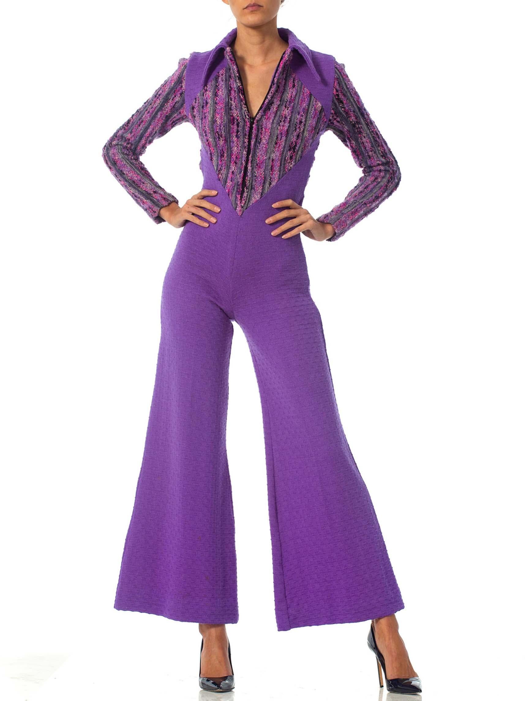 1970S Purple Wool Knit Disco Ski Jumpsuit In Excellent Condition In New York, NY