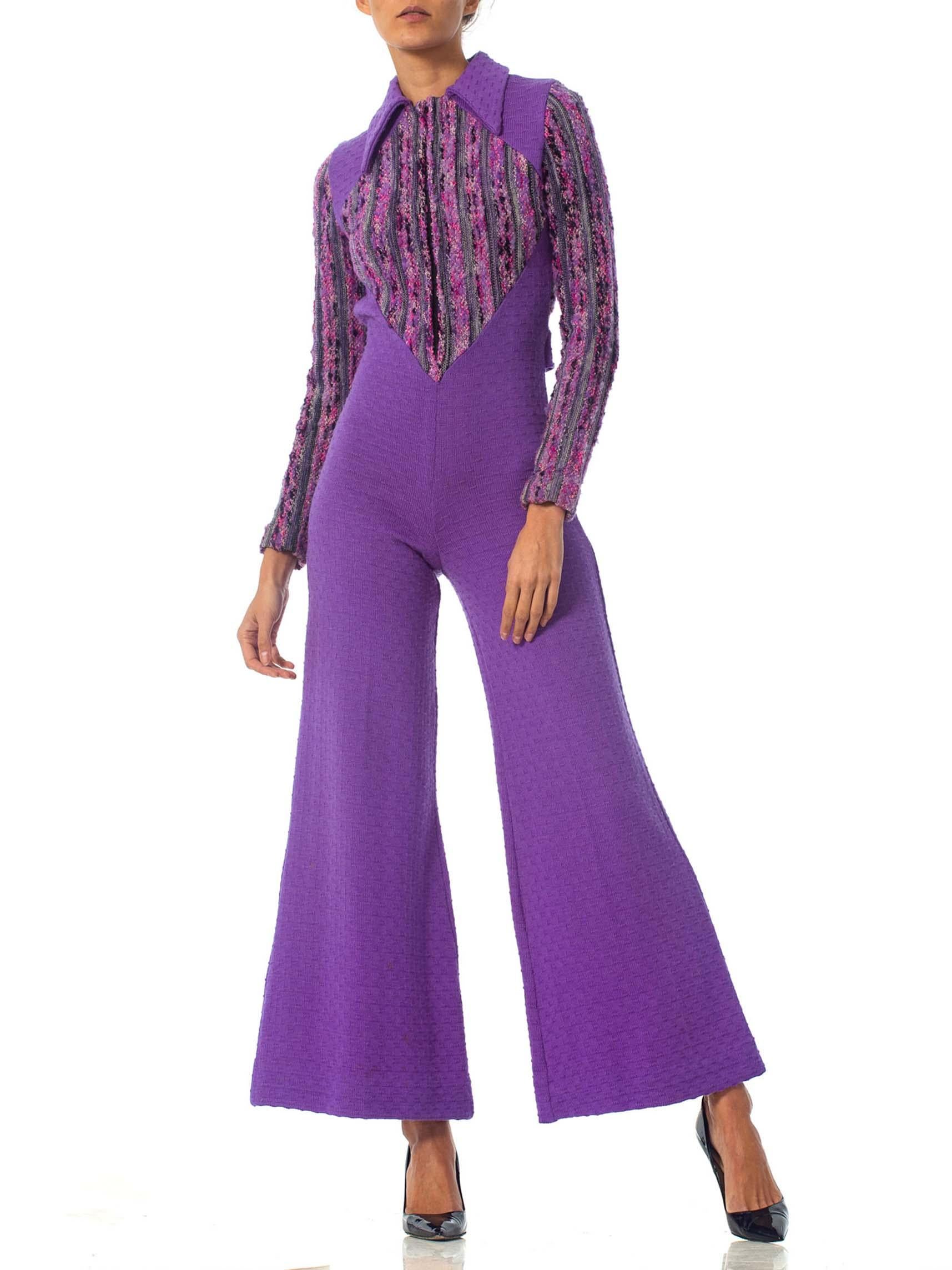 Women's 1970S Purple Wool Knit Disco Ski Jumpsuit