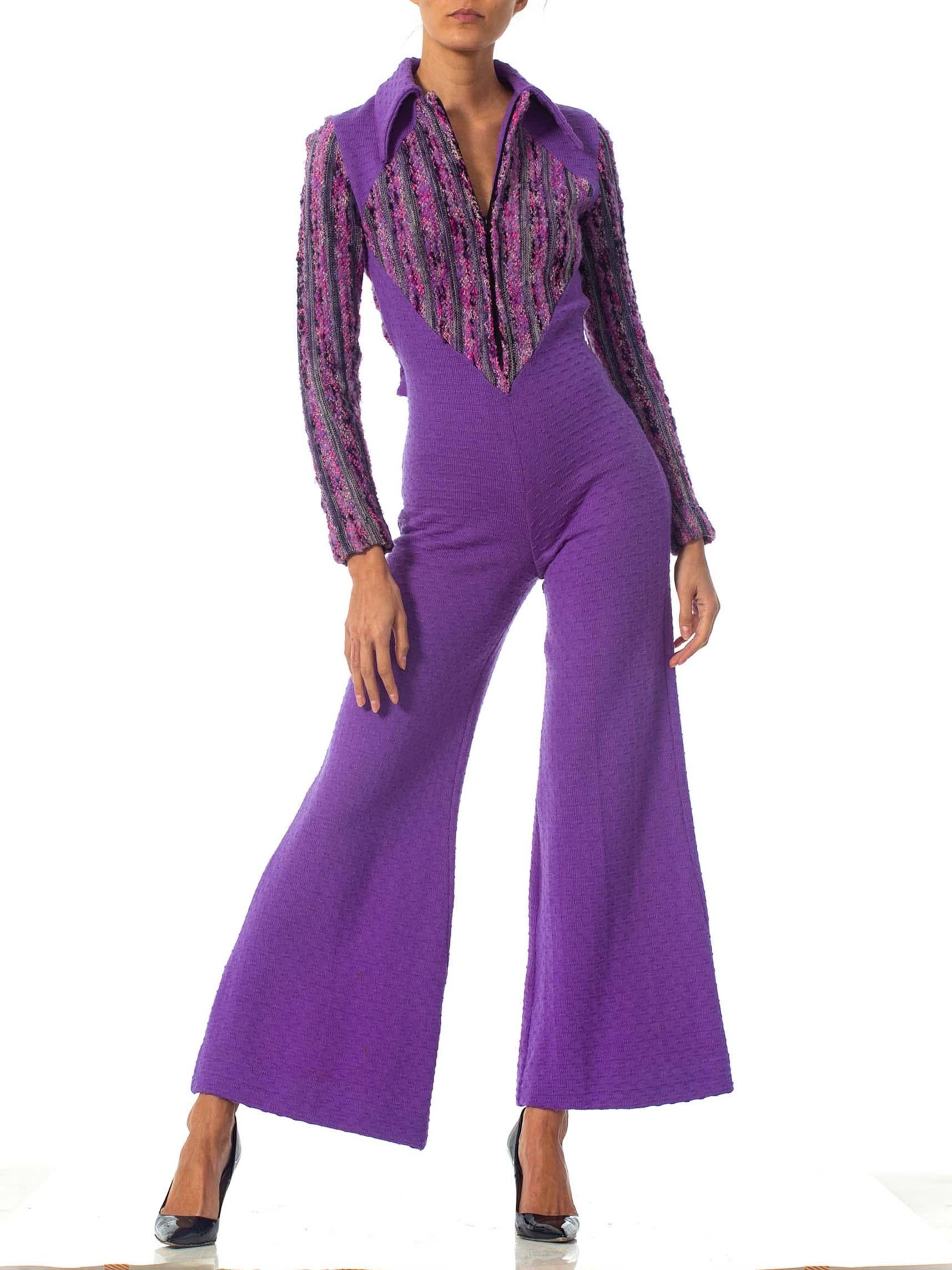 1970S Purple Wool Knit Disco Ski Jumpsuit 1