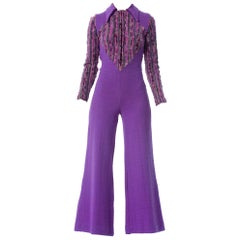 1970S Purple Wool Knit Disco Ski Jumpsuit