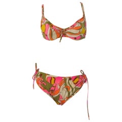 Retro 1970'S Pyschedelic Floral Polyester Jersey Swimsuit