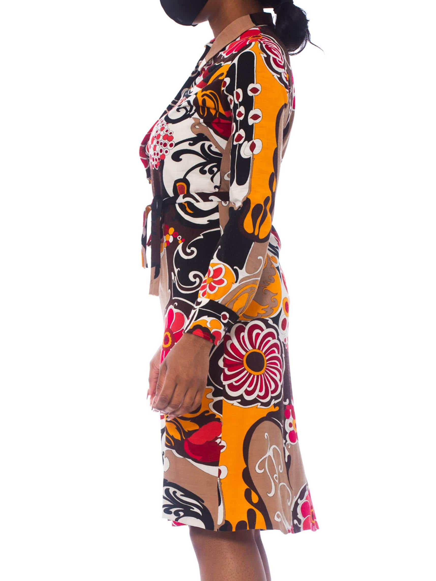 Women's 1970S Pyschedelic Floral Wool Jersey Dress With Rayon Lining For Sale