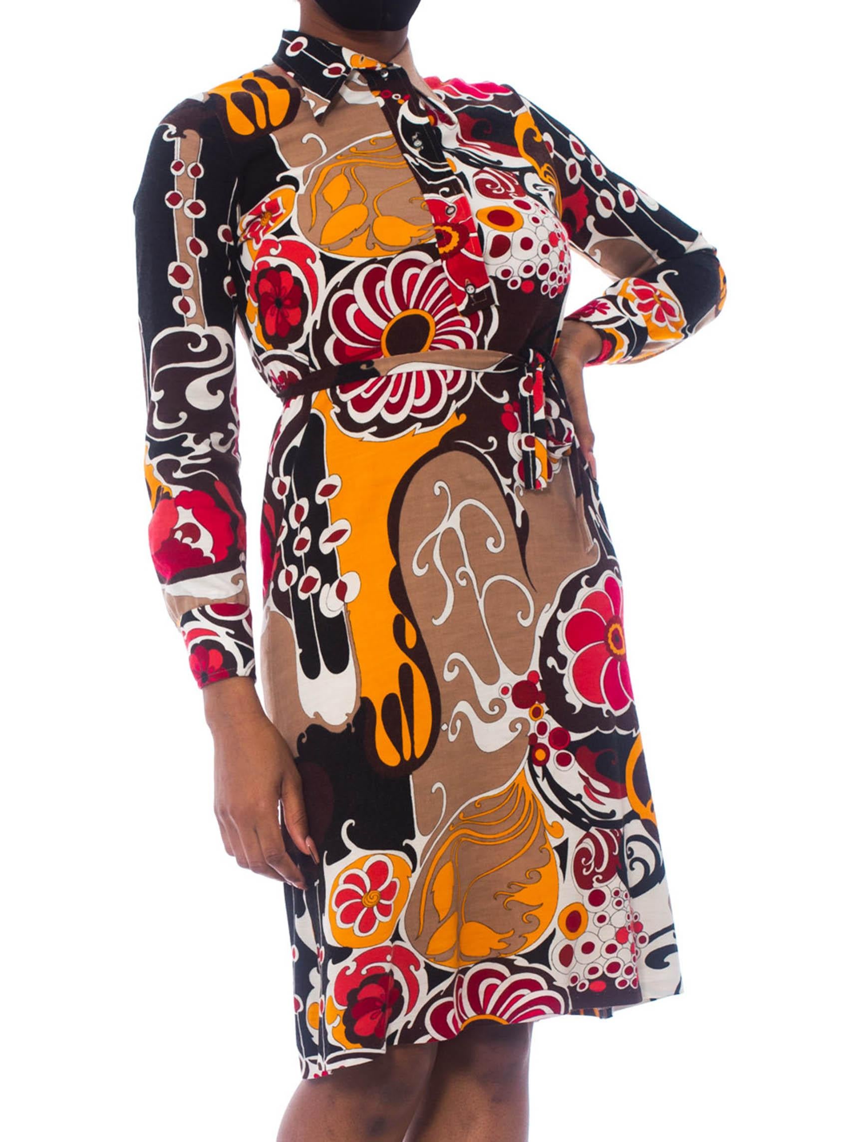 1970S Pyschedelic Floral Wool Jersey Dress With Rayon Lining For Sale 3
