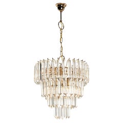 1970's Quadriedri Murano Glass and Brass Chandelier by Camer in style of Venini