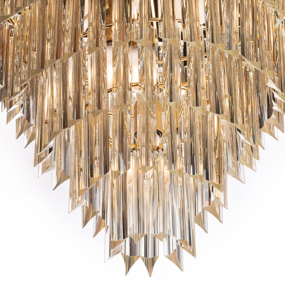 1970's Quadriedri Murano Glass and Brass Chandelier by Venini For Sale 6