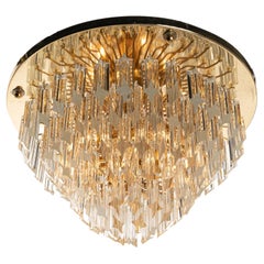 1980's Quadriedri Murano Glass & Brass Chandelier by Camer in style of Venini