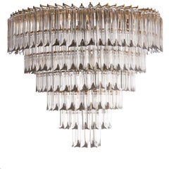 1970's Quadriedri Murano Glass and Brass Chandelier by Venini