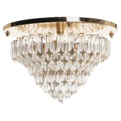 1980's Quadriedri Murano Glass & Brass Chandelier by Camer in style of Venini