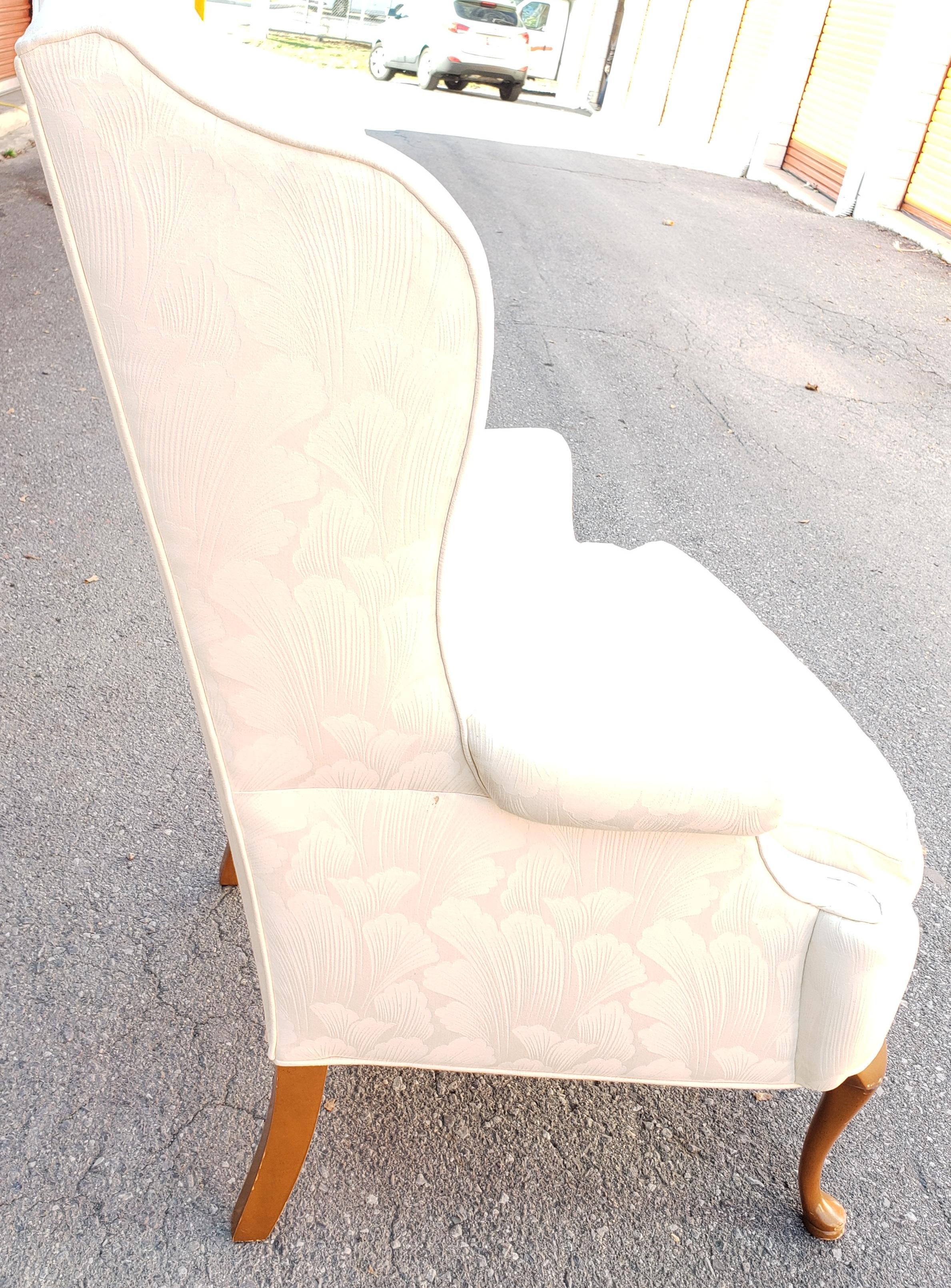 Upholstery 1970s Queen Anne Style Wing-Back Chairs in a Cream Swiss Floral Fabric, a Pair For Sale