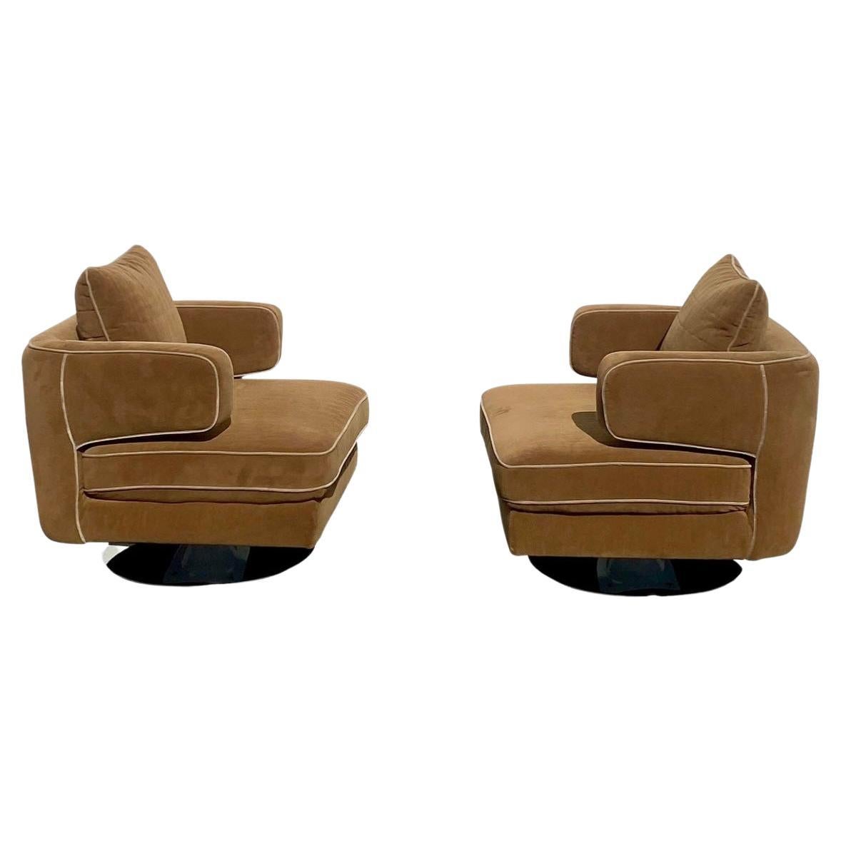 1970s Quilted Sculptural Barrel Swivel Chairs Attributed to Milo