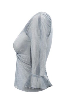 1970s Quorum Silver Blue Disco Top With Flounce Sleeves